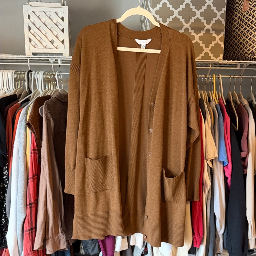 Time and Tru Espresso Brown Button-Up Cardigan XL